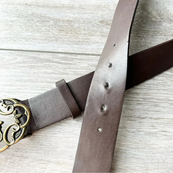 Vintage Jacob Jr Brown Leather  Rhinestones Floral Buckle Belt - Picture 6 of 14